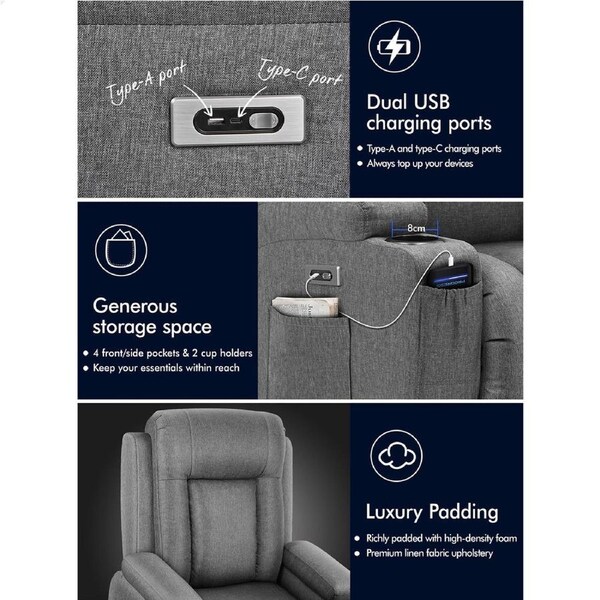 ALFORDSON Recliner Chair Electric Lift Heated Massage Armchair Lounge Sofa Amleth - Fabric Grey