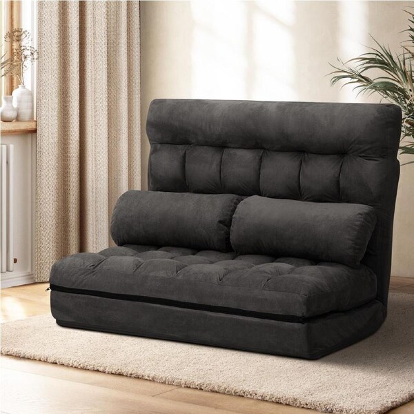 Oikiture Folding Sofa Bed Floor Lounge Recliner 2 Seater Chaise Chair Couch Futon Charcoal