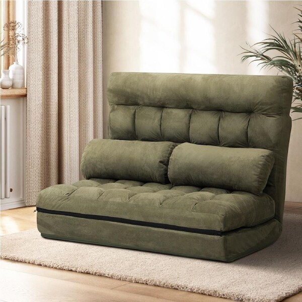 Oikiture Folding Sofa Bed Floor Lounge Recliner 2 Seater Chaise Chair Couch Futon Green