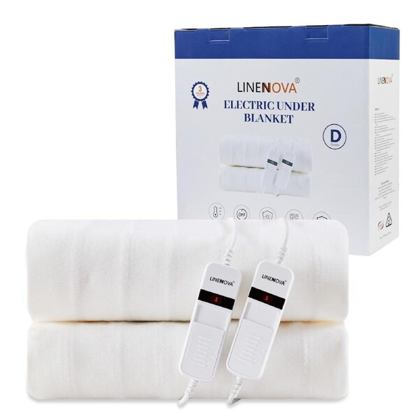 LINENOVA Fully Fitted Electric Blanket Dual Control 3 Heat Setting Overheat Protection Safety Underblanket King Single