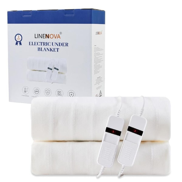 LINENOVA Electric Blanket All Sizes, Fully Fitted Heated Underblanket with Dual Controls, 3 Heat Settings, Auto-Off Timer, Safety Overheat Protection, Machine Washable Zone Heating King