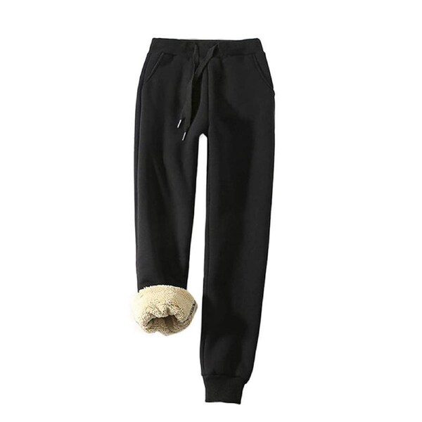 Nevenka Womens Warm Sweatpants Sherpa Lined Winter Athletic Jogger Pants-Black S