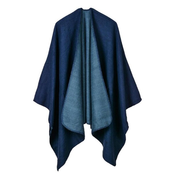 Nevenka Womens Faux Cashmere Large Shawl Warm Cape Sweater Coat-Navy Blue One Size