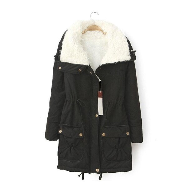 Nevenka Women's Mid Length Winter Coat Thickened Warm Lamb Wool Lined Jacket-Black M