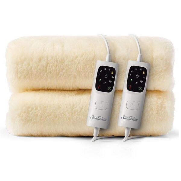 Sunbeam BLW6651 Sleep Perfect Wool Fleece Electric Blanket Queen White