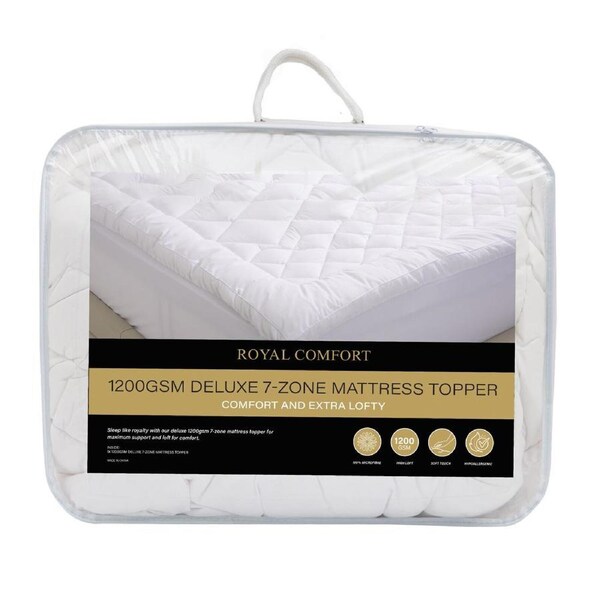 Royal Comfort 1200GSM Deluxe 7-Zone Mattress Topper Bed Soft Cushion White Queen