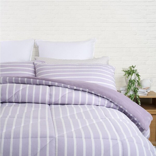 Sheraton Luxury Reversible Stripe Washable All Seasons Quilt Lilac Queen