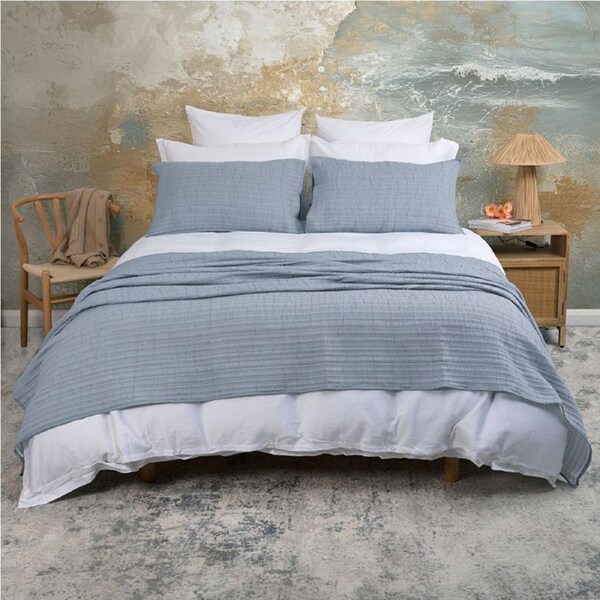 Sheraton Luxury Pick Stitch Coverlet Set Denim Single/Double