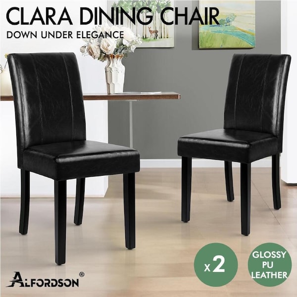 ALFORDSON Dining Chairs Kitchen Chair Retro High-Back Fabric Leather Wooden x2/4 Glossy PU leather - Black x 2