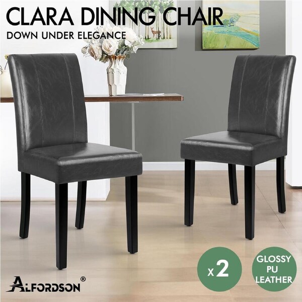 ALFORDSON Dining Chairs Kitchen Chair Retro High-Back Fabric Leather Wooden x2/4 Glossy PU leather - Grey x 2