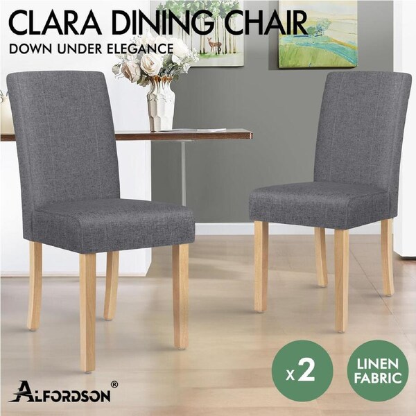ALFORDSON Dining Chairs Kitchen Chair Retro High-Back Fabric Leather Wooden x2/4 Linen fabric - Grey x 2