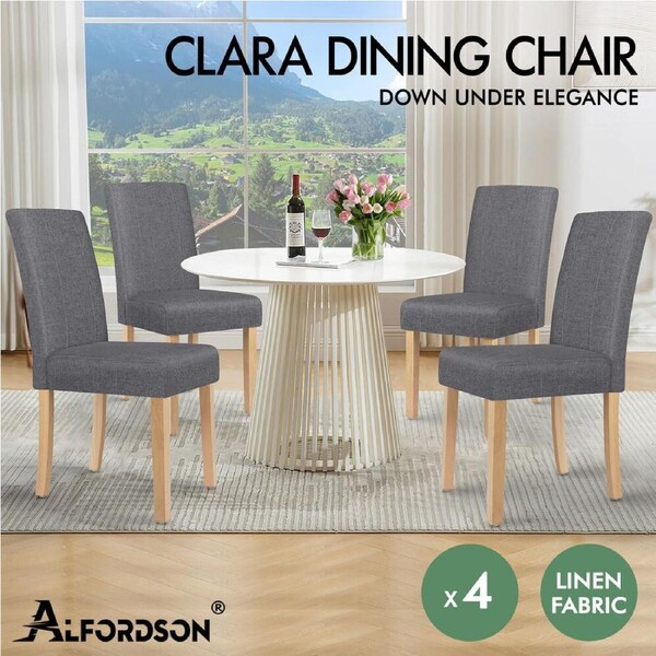 ALFORDSON Dining Chairs Kitchen Chair Retro High-Back Fabric Leather Wooden x2/4 Linen fabric - Grey x 4