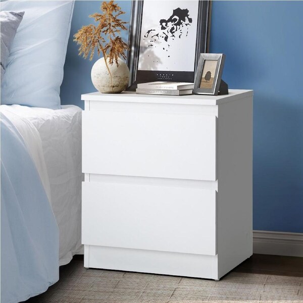 Oikiture Bedside Table Nightstand 2 Drawers Side End Table Cabinet White