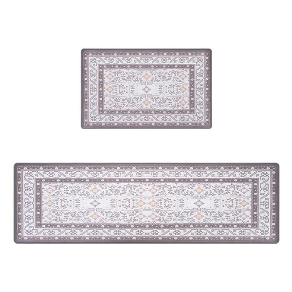 ZUNI Washable Kitchen Mats Set of 2 Non Slip Comfort Absorbent Mat Rug Brown