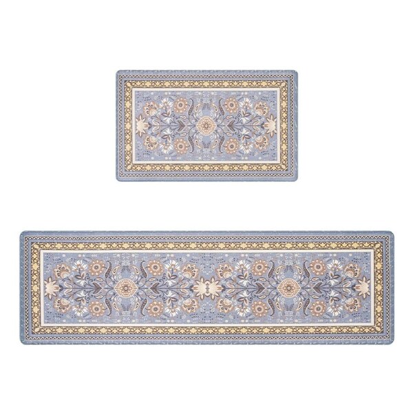 ZUNI Washable Kitchen Mats Set of 2 Non Slip Comfort Absorbent Mat Rug Blue