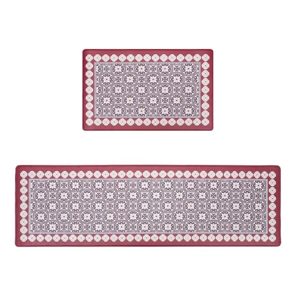 ZUNI Washable Kitchen Mats Set of 2 Non Slip Comfort Absorbent Mat Rug Red