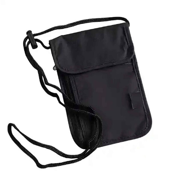 RFID Blocking Neck Stash Passport Card Wallet Holder Pouch Security Travel Bag Black