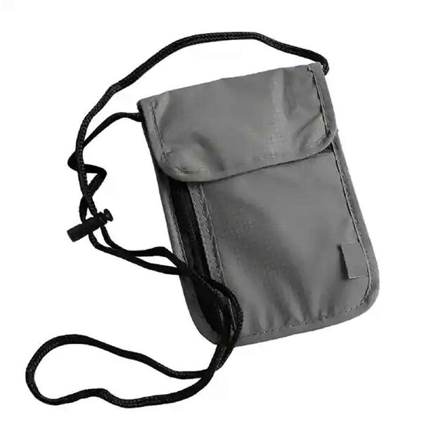 RFID Blocking Neck Stash Passport Card Wallet Holder Pouch Security Travel Bag Grey