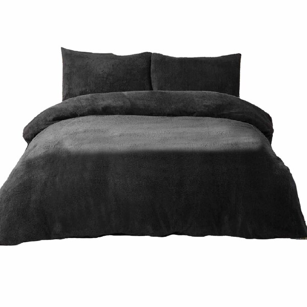 Black Teddy Bear Fleece Soft Warm Quilt Doona Cover Set Single KS Double Queen King SK Double