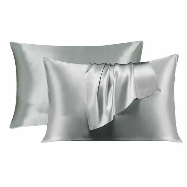 2Pcs Double-sided 22 Momme Luxury Soft Mulberry Silk Pillowcase Silver