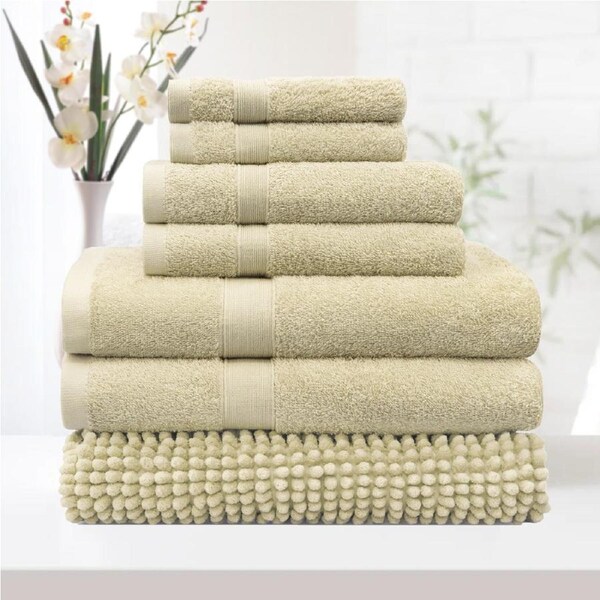 LINENOVA 7Pieces 100% Cotton Premium Quality Bath Towel Sets Chenille Bath Mat 550GSM 8 Colors 7 Piece / Linen