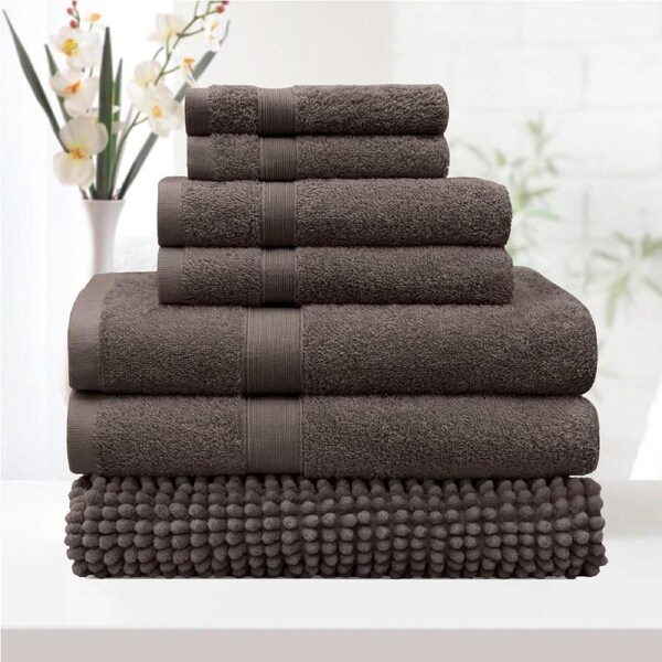 LINENOVA 7Pieces 100% Cotton Premium Quality Bath Towel Sets Chenille Bath Mat 550GSM 8 Colors 14 Piece / Chocolate Brown
