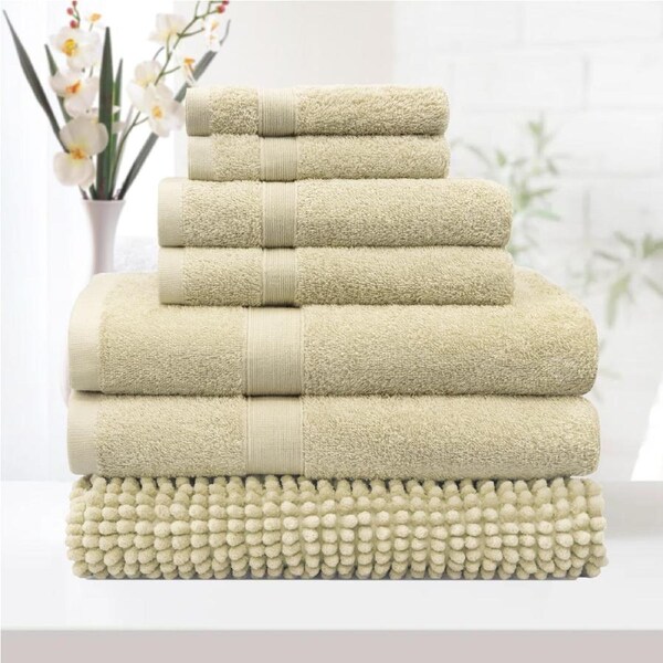 LINENOVA 7Pieces 100% Cotton Premium Quality Bath Towel Sets Chenille Bath Mat 550GSM 8 Colors 14 Piece / Linen