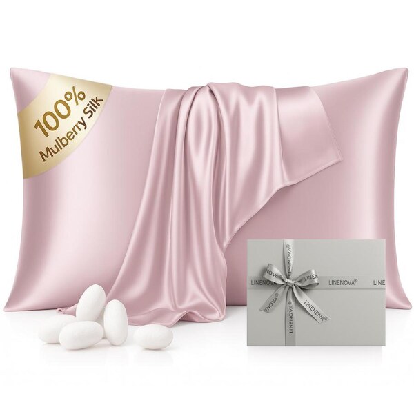 LINENOVA 100% Mulberry Silk Pillowcases Double-sided Silk Luxury 22 Momme Pillow Cases 1 Pc / Silver