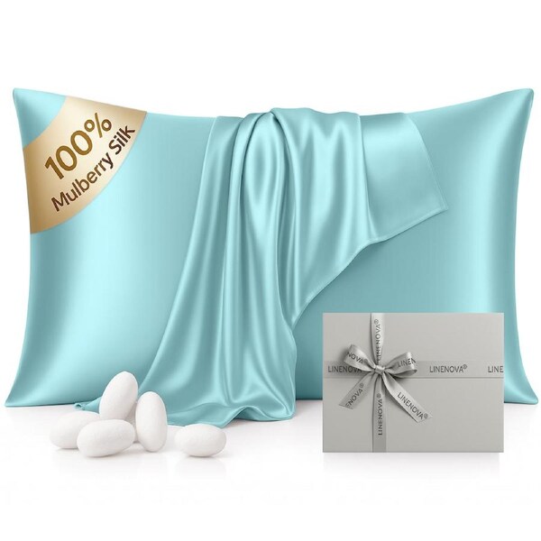 LINENOVA 100% Mulberry Silk Pillowcases Double-sided Silk Luxury 22 Momme Pillow Cases 1 Pc / Haze Blue