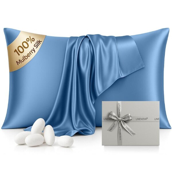 LINENOVA 100% Mulberry Silk Pillowcases Double-sided Silk Luxury 22 Momme Pillow Cases 1 Pc / Ash Blue