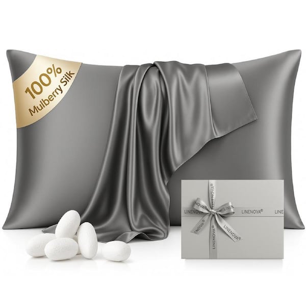 LINENOVA 6A Grade 100% Mulberry Silk Pillowcases Double-sided Silk Luxury 22 Momme Pillow Cases 2 PCS / Charcoal