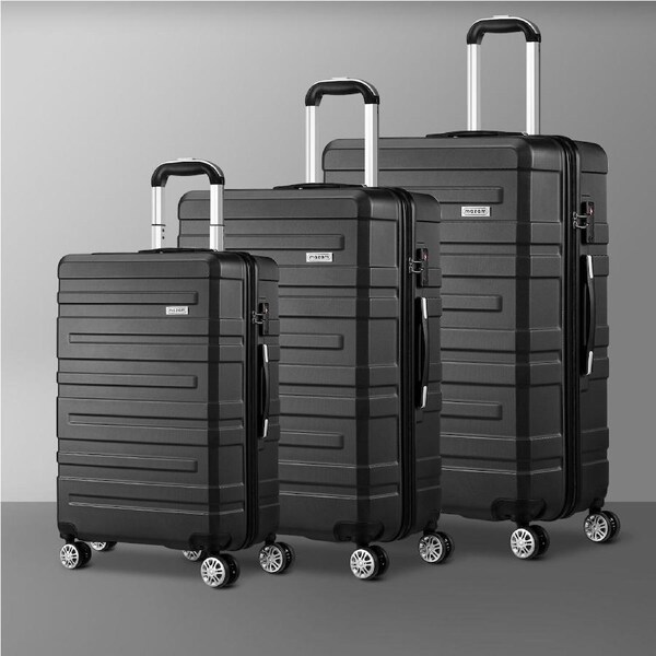 Mazam 3PCS Luggage Suitcase Trolley Set Travel TSA Lock Hard Case 20" 24" 28" Black