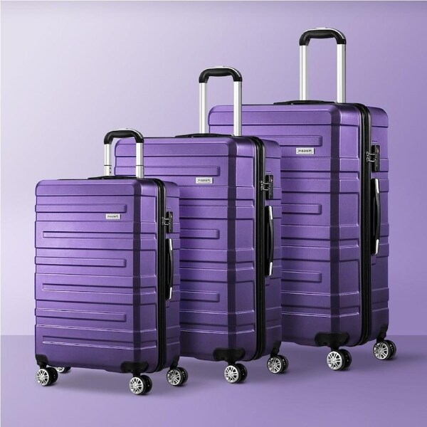 Mazam 3PCS Luggage Suitcase Trolley Set Travel TSA Lock Hard Case 20" 24" 28" Purple