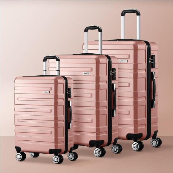 Mazam 3PCS Luggage Suitcase Trolley Set Travel TSA Lock Hard Case 20" 24" 28" Pink