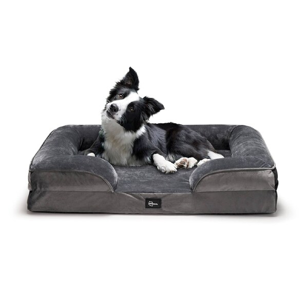 Petzly Dog Bed Sides Egg-Crate Foam Removable Washable Cover Grey Large