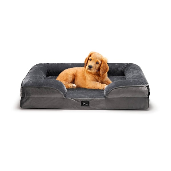 Petzly Dog Bed Sides Egg-Crate Foam Removable Washable Cover Grey Medium