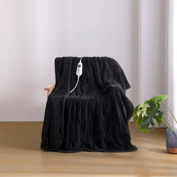 Dreamaker Coral Fleece Heated Throw Blanket Charcoal 130x160cm