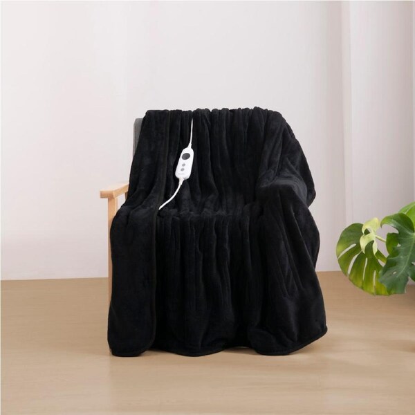 Dreamaker Coral Fleece Heated Throw Blanket Black 180x200cm
