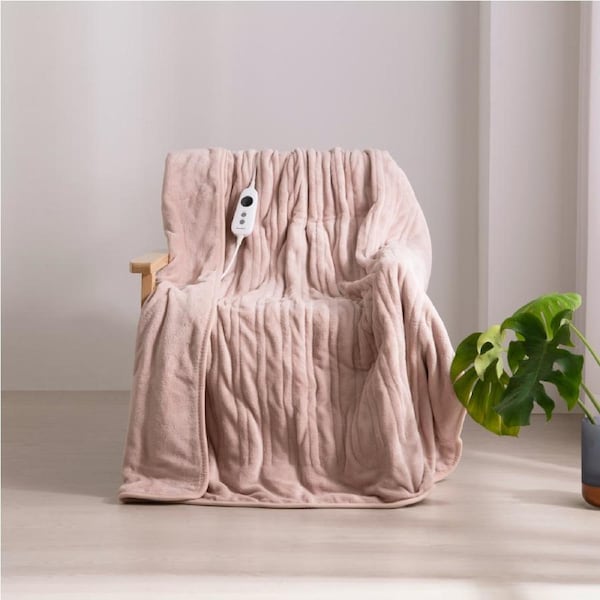 Dreamaker Coral Fleece Heated Throw Blanket Blush 180x200cm
