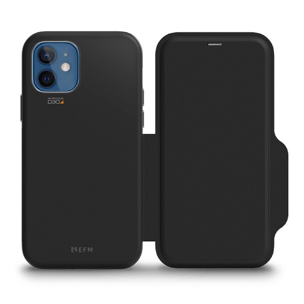 EFM Monaco Leather Wallet Case Armour w/ D3O 5G for iPhone 12 Mini - Black Black