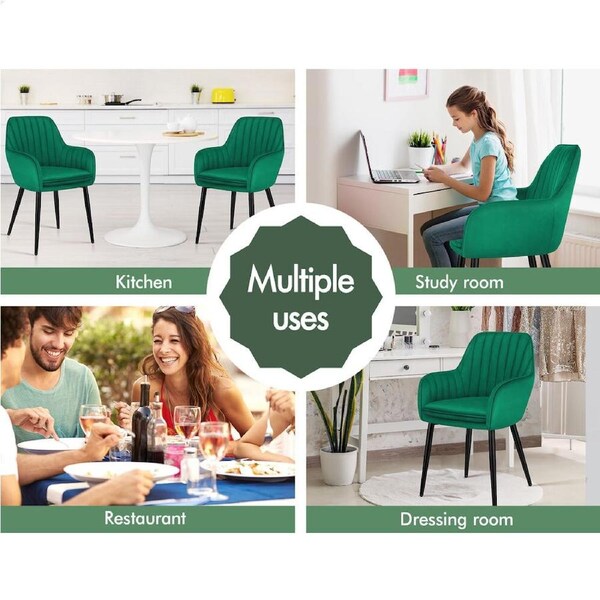 ALFORDSON 2/4x Armchair Dining Chair Kitchen Accent Sofa Couch Granular Velvet Velvet fabric - Green x 4