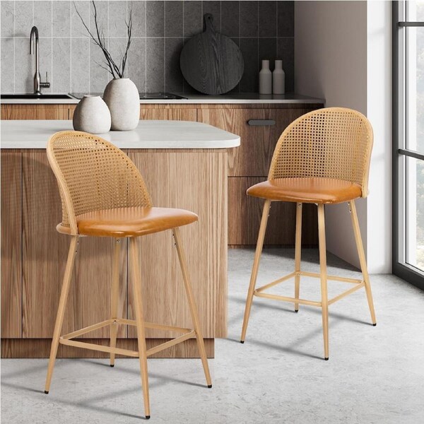 Oikiture Bar Stools Kitchen Counter Stool Rattan Dining Chair X2/X4