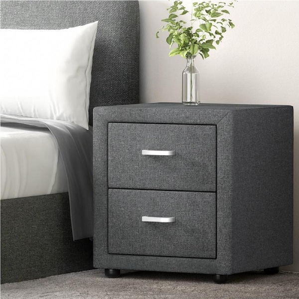1x Artiss Bedside Table Leather Fabric CADEN Grey
