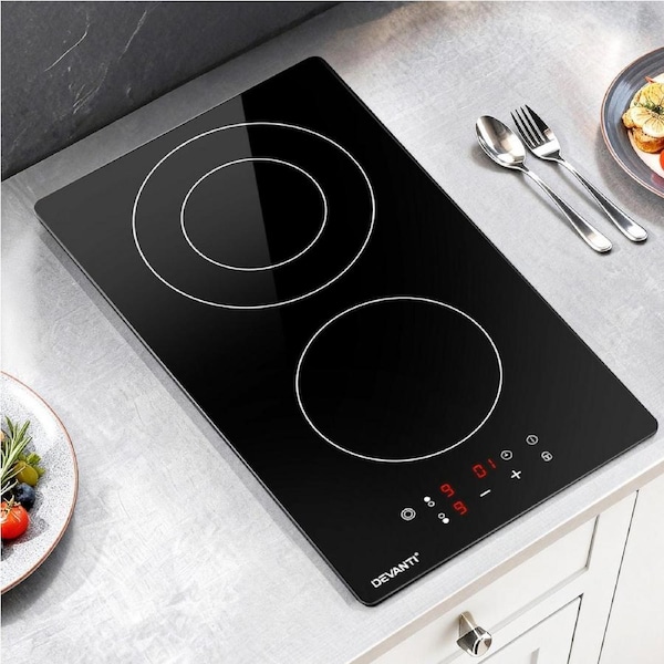 Devanti Ceramic Cooktop 90cm/60cm/30cm Electric Burner Stove Knob Touch Control 30cm 2 zones