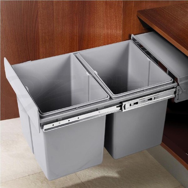 Cefito Pull Out Bin Kitchen Slide Out Rubbish Waste Basket Twin Cabinet 30L 40L 15L - Grey