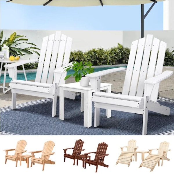 Gardeon Outdoor Furniture Sun Lounge Chairs Table Beach Chair Patio Adirondack White / 5pc Hill back