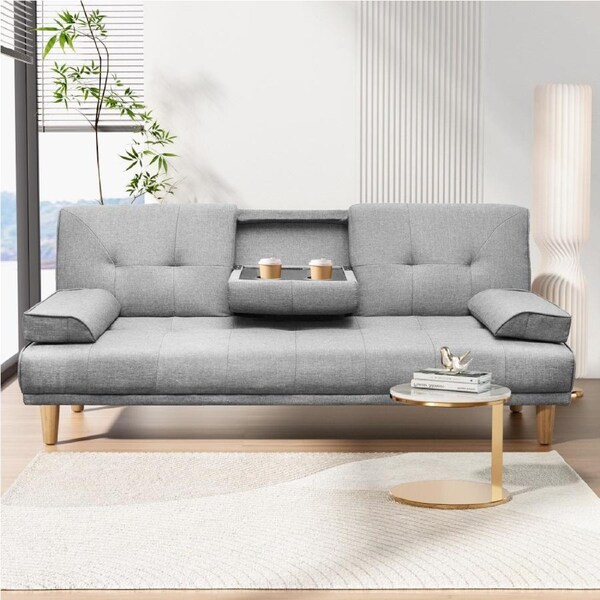 Artiss Sofa Bed Lounge Futon Couch Beds 3 Seater Leather Fabric Cup Holder 188cm Grey Fabric