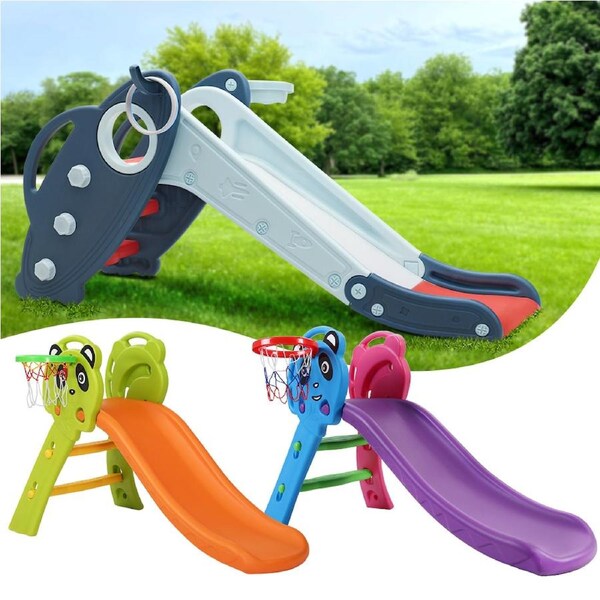 100cm Keezi Kids Slide Set Basketball Hoop Indoor Outdoor Playground Toys Purple and blue