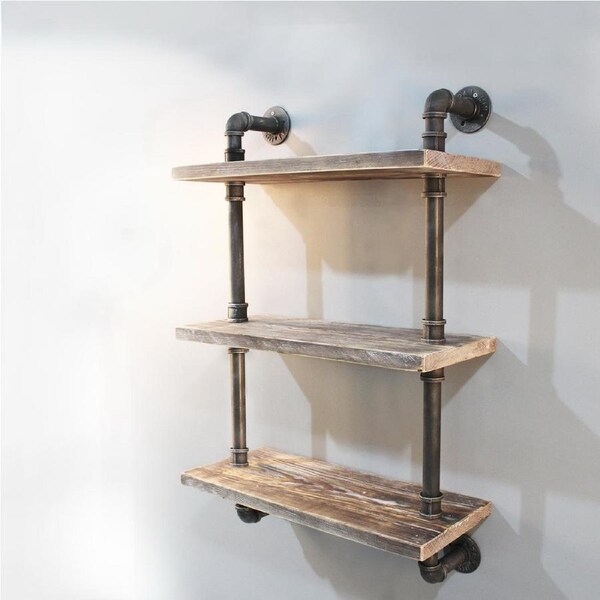Artiss Bookshelf Display Shelf Floating Wall Shelf Industrial DIY Pipe Shelf 61x25cm - 3 Tiers