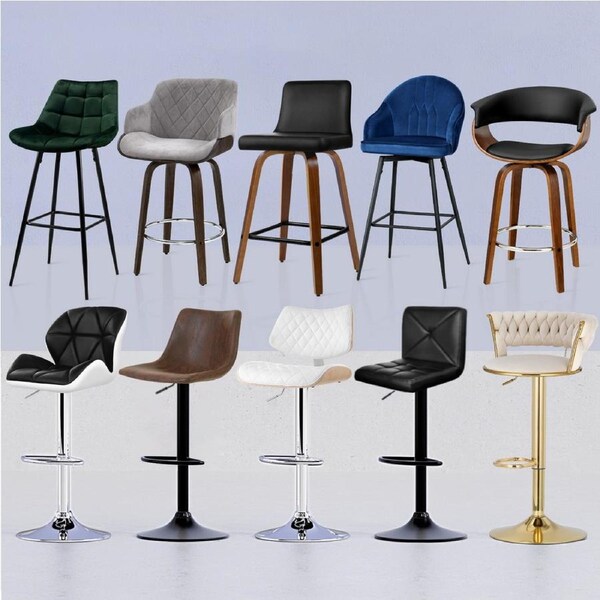 1x / 2x / 4x Artiss Bar Stools Kitchen Chairs Upholstered Wood Leather Fabric Colby - Charcoal x2